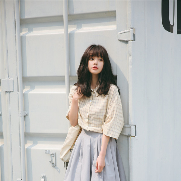 Ženska ležerna karirana košulja s klasičnim ovratnikom i širokim rukavima