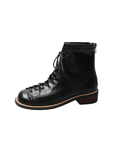 Elegantne ženske čizme od eko kože sa ravnim potplatom i vezicama