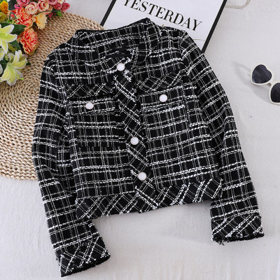 Γυναικείο, κοντό καρό παλτό με κουμπιά