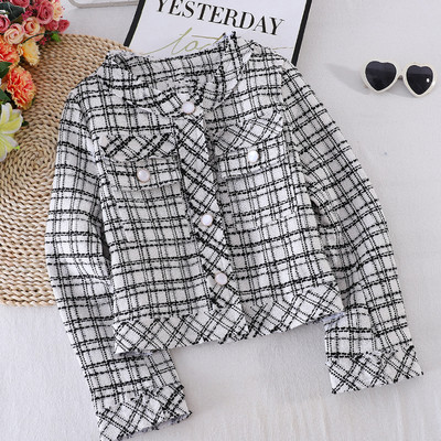 Γυναικείο, κοντό καρό παλτό με κουμπιά