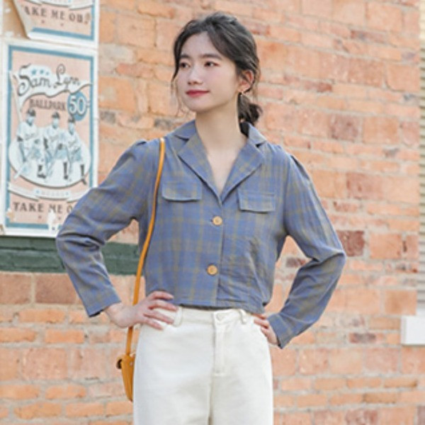 Ženska ležerna karirana košulja s gumbima