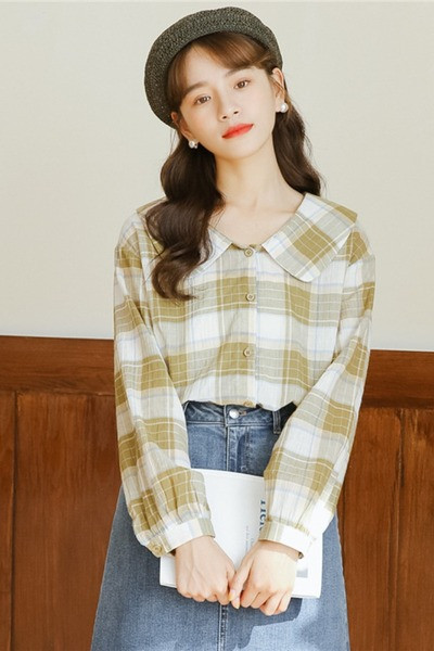 Női alkalmi kockás ing ovális nyakkivágással