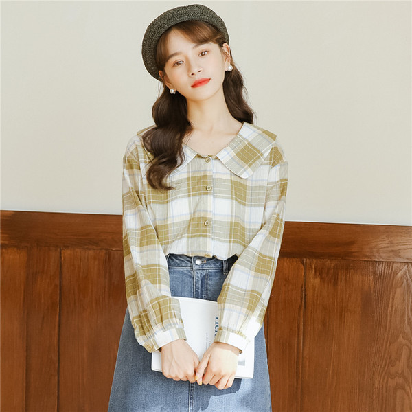 Női alkalmi kockás ing ovális nyakkivágással