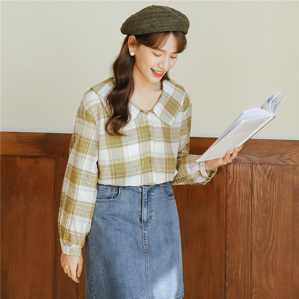 Női alkalmi kockás ing ovális nyakkivágással