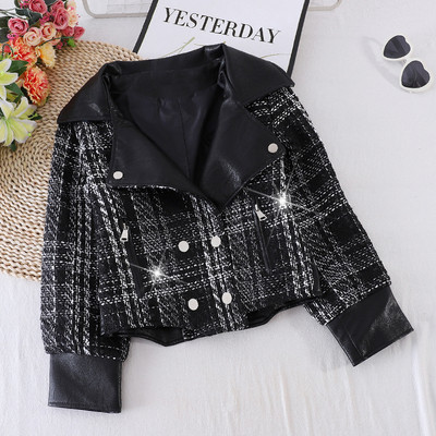 Ajakohane nahast elementide ja nööpidega naiste jope