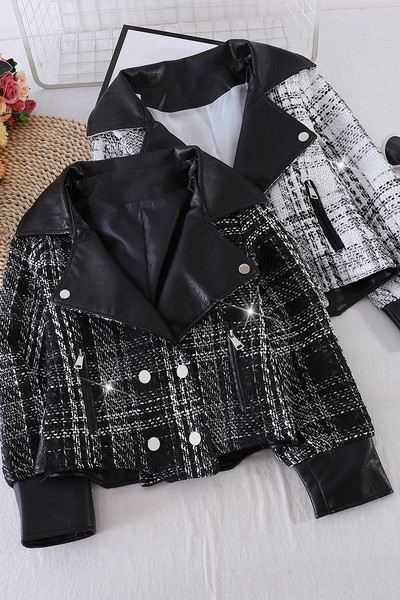 Ajakohane nahast elementide ja nööpidega naiste jope