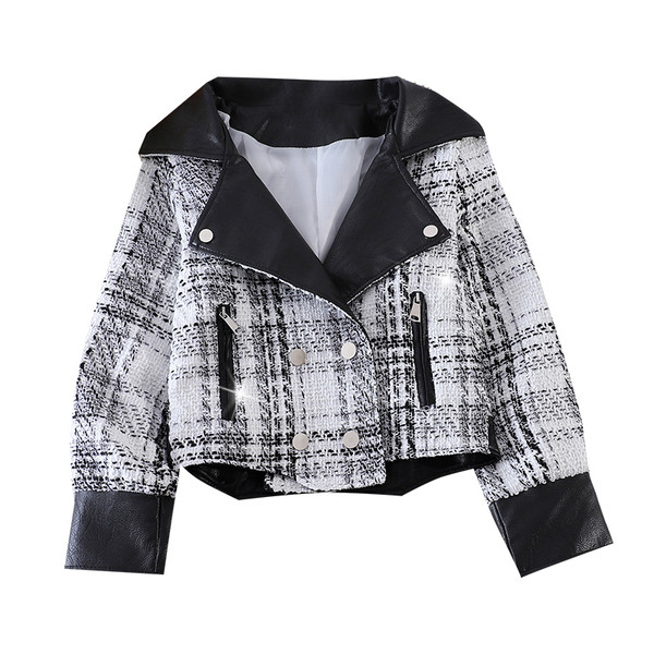 Ajakohane nahast elementide ja nööpidega naiste jope