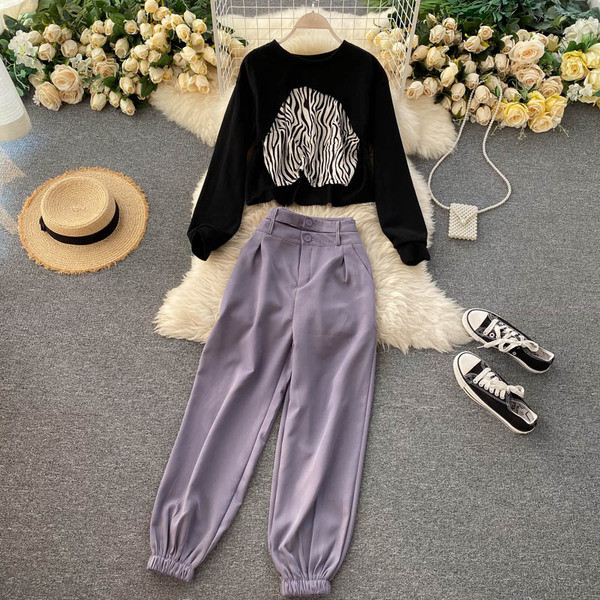 Casual γυναικείο σετ μακρύ παντελόνι, μπλούζα και φανελάκι