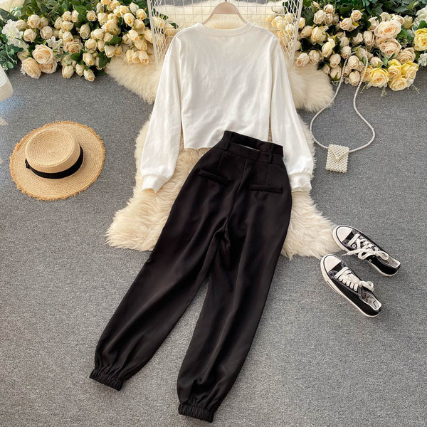 Casual γυναικείο σετ μακρύ παντελόνι, μπλούζα και φανελάκι