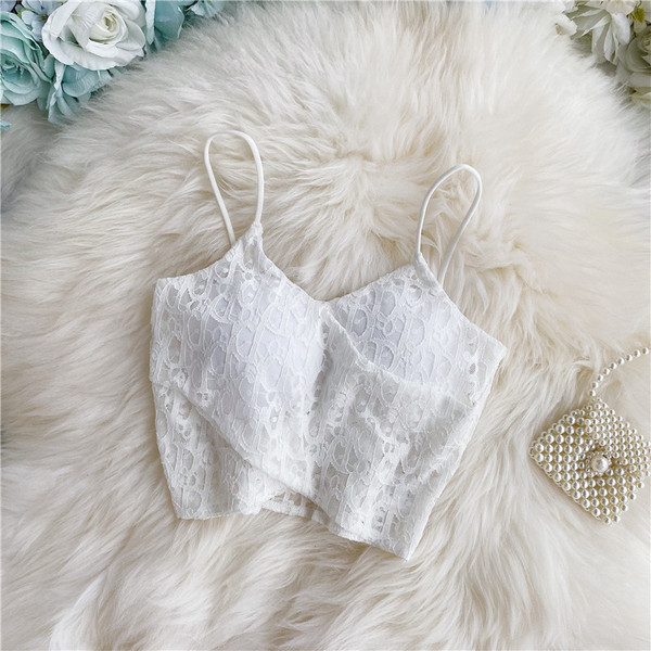 Lühike naiste pitsiline õhukeste rihmadega topp – spits-kaelus