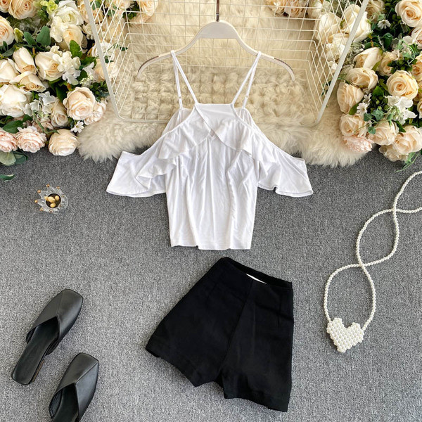 Ženski komplet hlače i bluza sa spuštenim rukavima