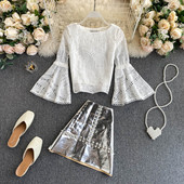 Női szoknya szett gyöngyökkel és csipkeblúzzal