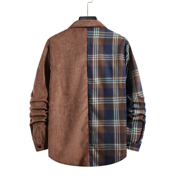 Modern férfi kordbársony ing zsebbel és klasszikus gallérral