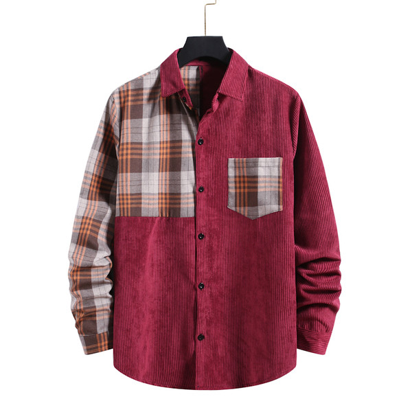 Modern férfi kordbársony ing zsebbel és klasszikus gallérral