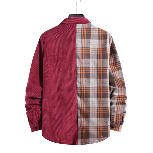 Modern férfi kordbársony ing zsebbel és klasszikus gallérral