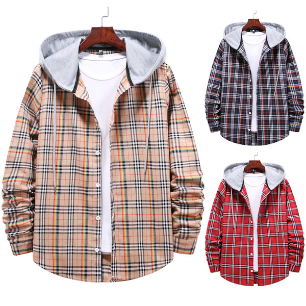 Karirana muška košulja s kapuljačom i gumbima