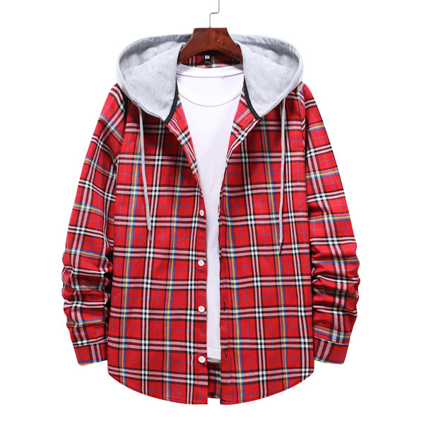 Karirana muška košulja s kapuljačom i gumbima