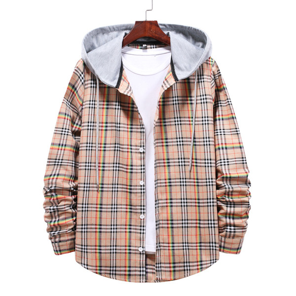 Karirana muška košulja s kapuljačom i gumbima