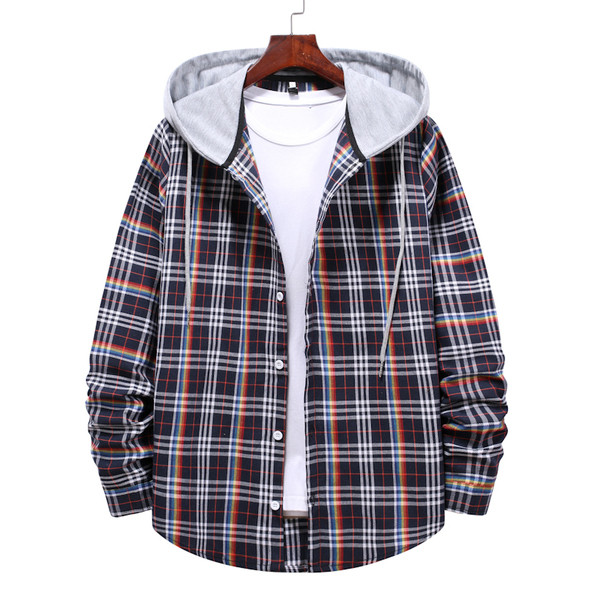 Karirana muška košulja s kapuljačom i gumbima