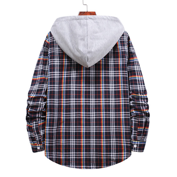 Karirana muška košulja s kapuljačom i gumbima