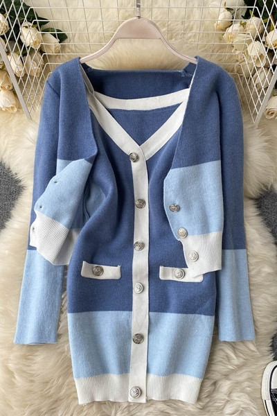 Női ruha és mellény szett gombokkal