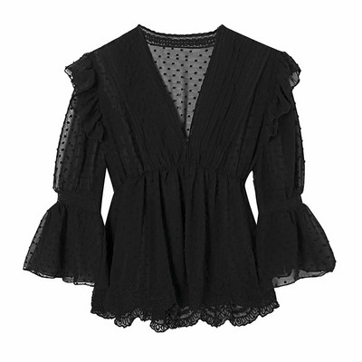 Naiste lõikes spitsikaelusega tüllsärk