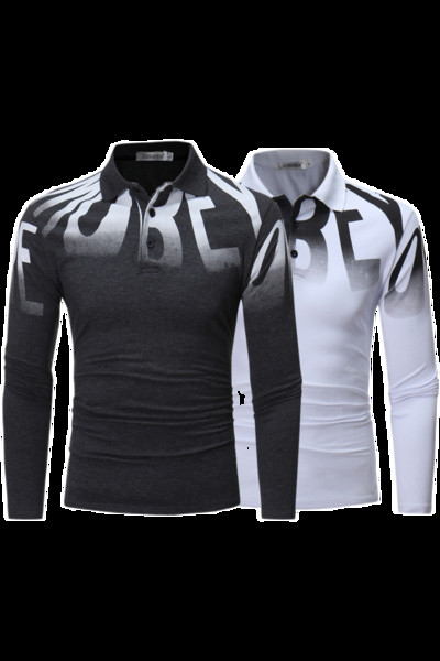 Modern férfi blúz felirattal és klasszikus gallérral