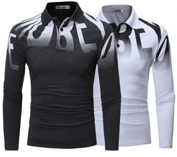 Modern férfi blúz felirattal és klasszikus gallérral