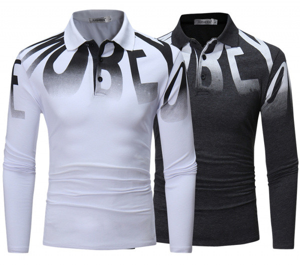 Modern férfi blúz felirattal és klasszikus gallérral