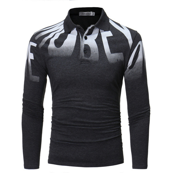 Modern férfi blúz felirattal és klasszikus gallérral