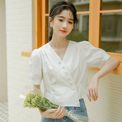 Női modern rövid aszimmetrikus ing gombokkal