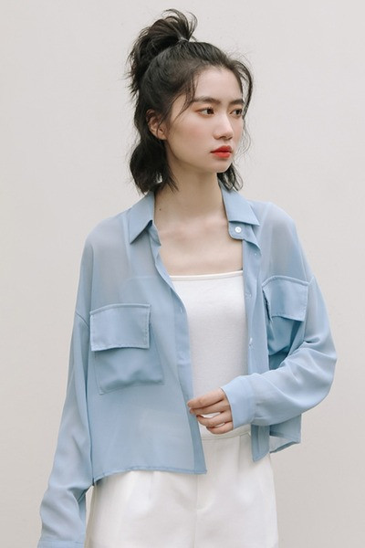 Praegune naiste lühike särgi lai taskutega mudel