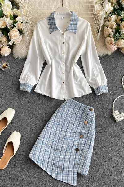 Γυναικείο σετ πουκάμισο και φούστα καρό