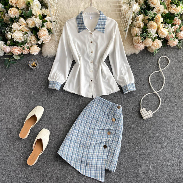 Γυναικείο σετ πουκάμισο και φούστα καρό