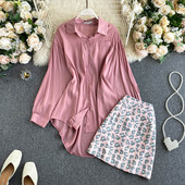 Γυναικείο σετ πουκάμισο και φούστα με τύπωμα