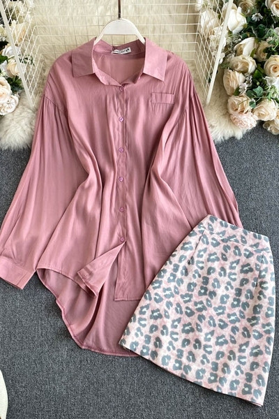 Γυναικείο σετ πουκάμισο και φούστα με τύπωμα