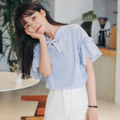 Μοντέρνο γυναικείο καρό πουκάμισο με κορδόνια