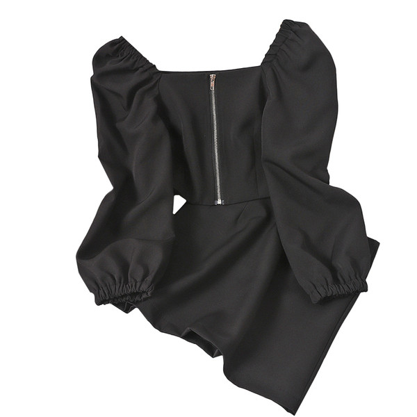 Korszerű női szett hosszú ujjú blúzból és magas derekú szoknyából