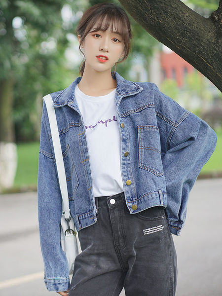 Naiste vabaaja teksajakk klassikalise kraega