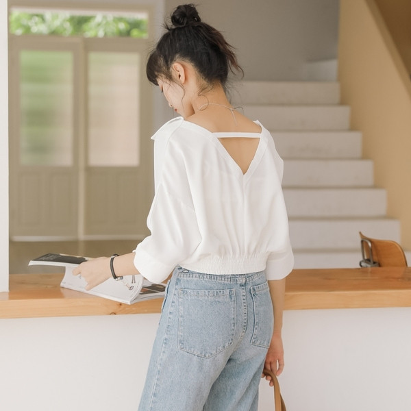 Moodne naiste lühike särk spits kaelusega tavaline mudel