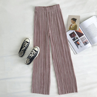 Plisseeritud naiste püksid elastse vöökohaga