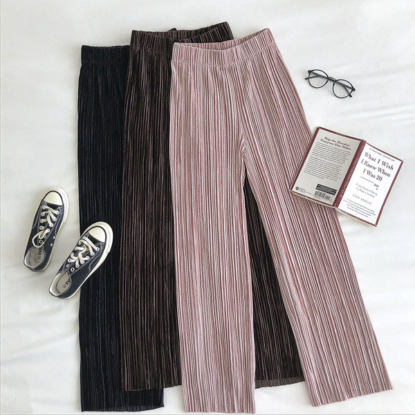 Plisseeritud naiste püksid elastse vöökohaga