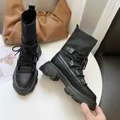 Stiilsed naiste saapad - musta ja beeži värvi sokitüüp