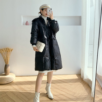 Hit ženska moderna duga jakna s kapuljačom - široki model