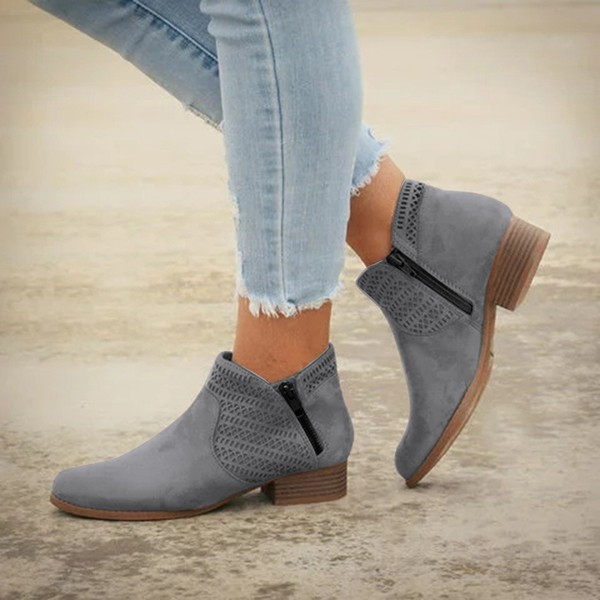 Cizme de toamna de dama din piele intoarsa eco cu fermoar