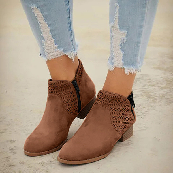 Cizme de toamna de dama din piele intoarsa eco cu fermoar