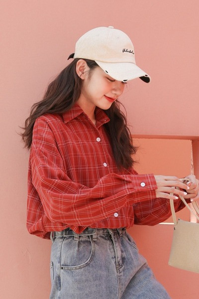 Női alkalmi kockás ing széles ujjal