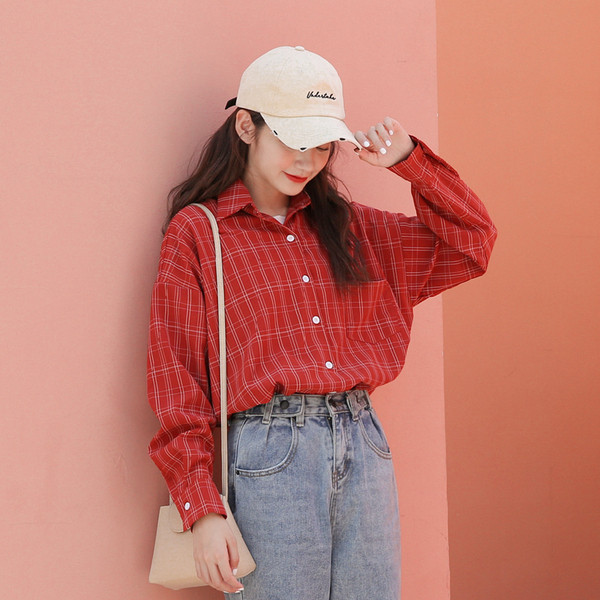 Női alkalmi kockás ing széles ujjal