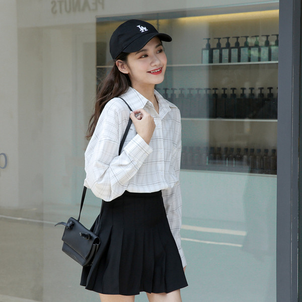 Női alkalmi kockás ing széles ujjal