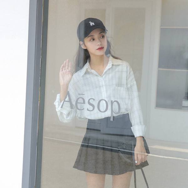 Női alkalmi kockás ing széles ujjal